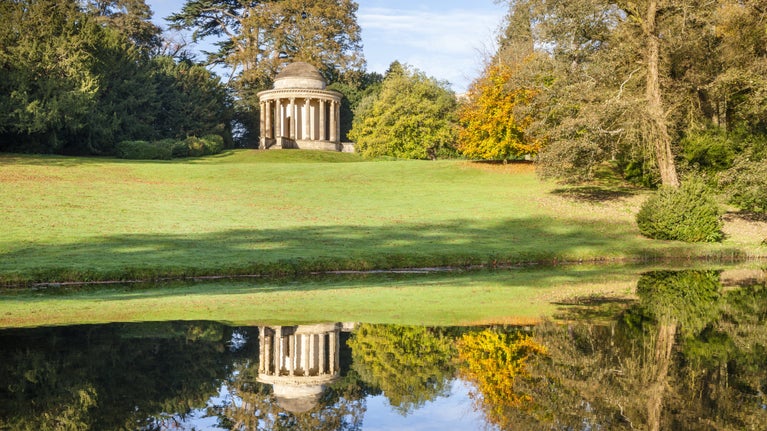 The Temple of Ancient Virtue in the Elysian Fields at Stowe, Buckinghamshire.